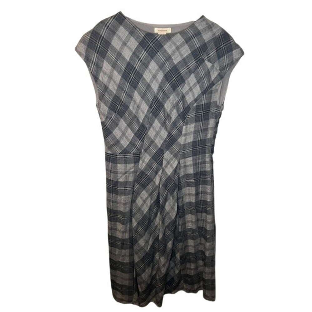 Sundance checkered plaid grey wool sleeveless midi dress